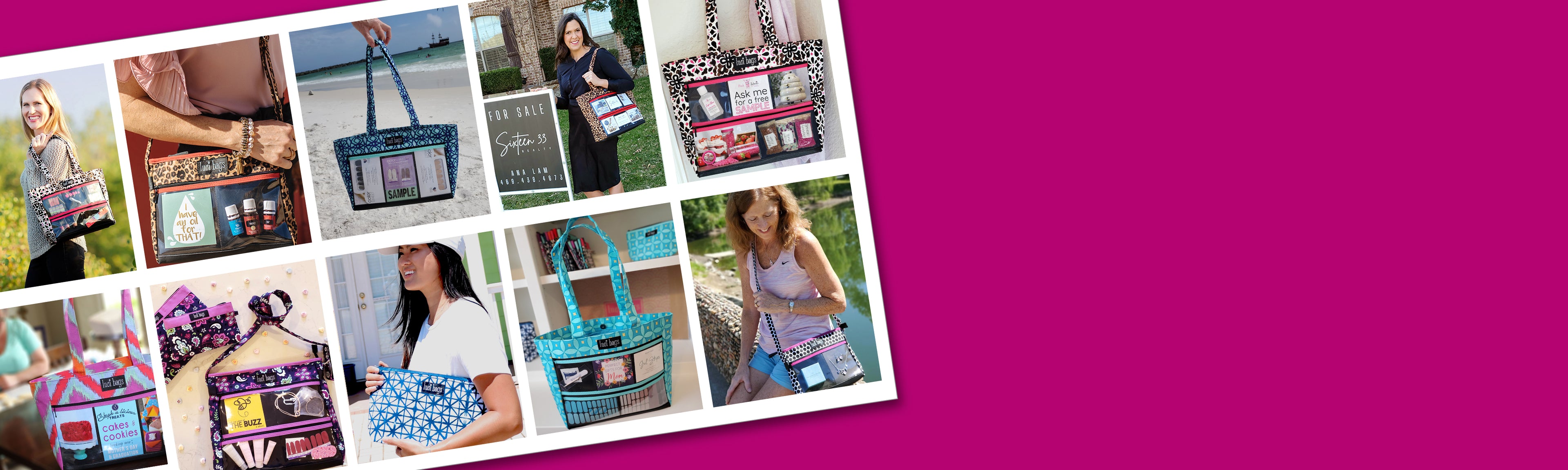 Photo album showcasing a variety of Luci Bags purses and totes.